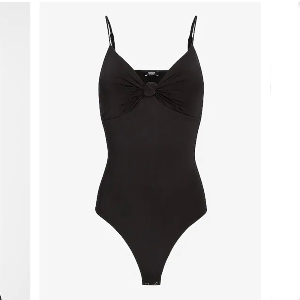 Express body contour silky knotted front tong bodysuit